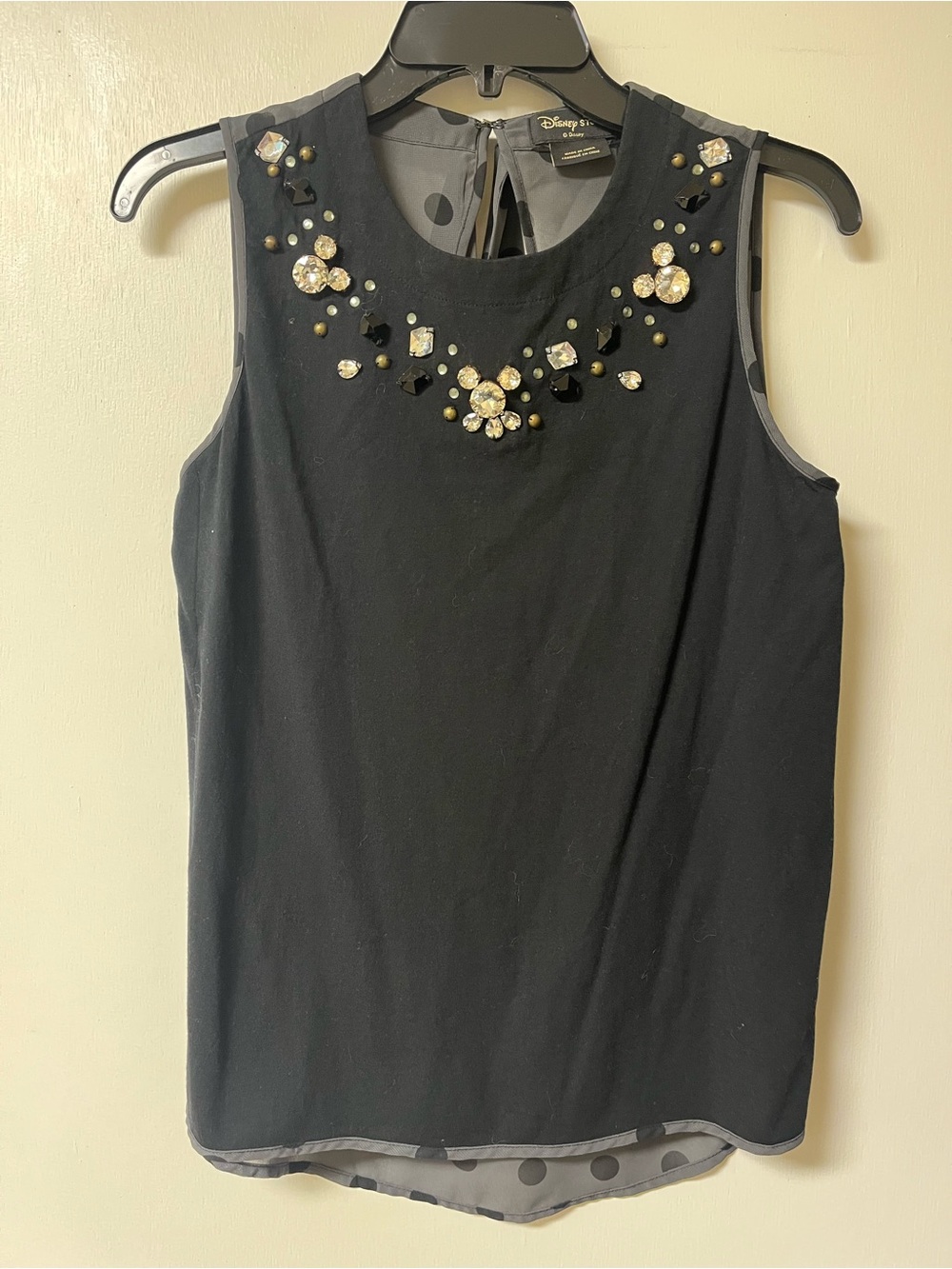 Disney Black Sleeveless Jeweled Neckline Elegant Top